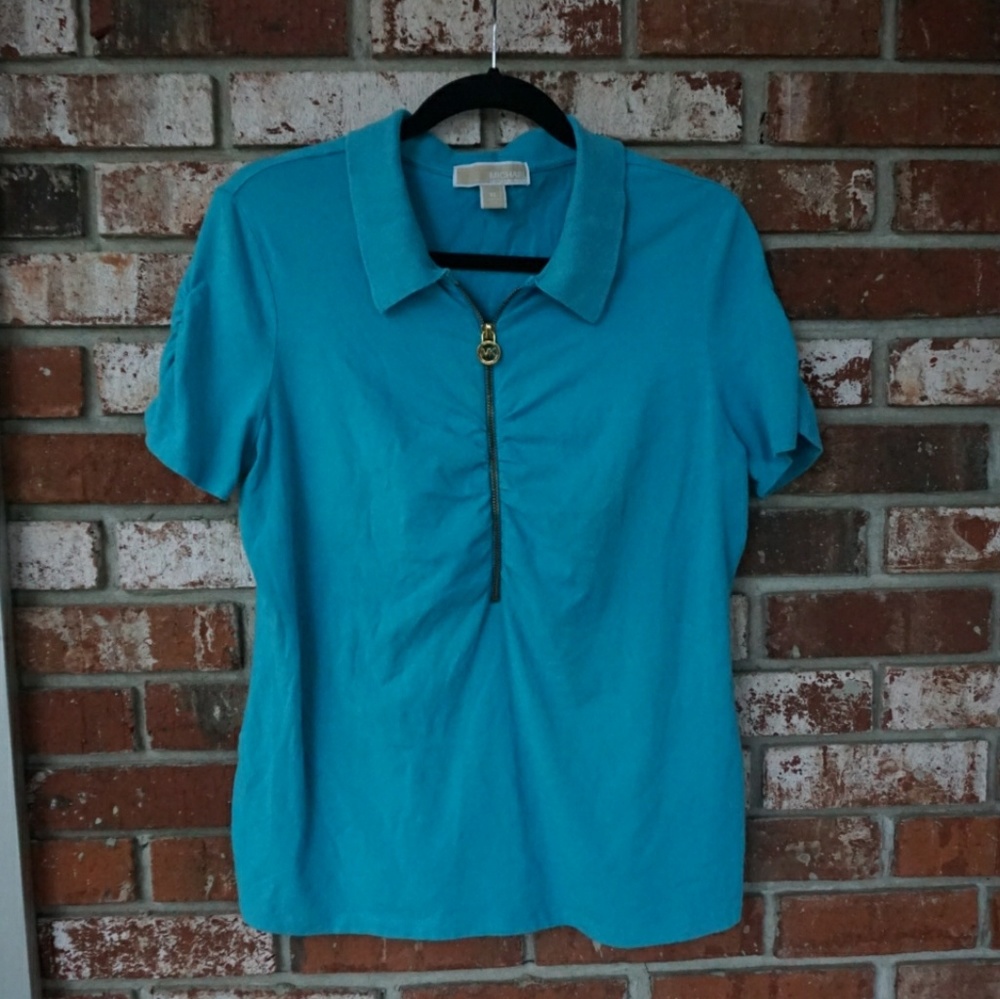 Michael Kors Blue Zipper Scrunch Shirt